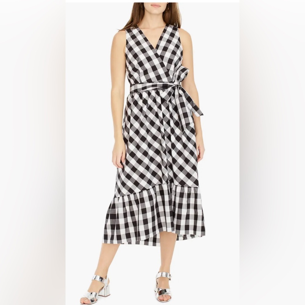 J. Crew Sleeveless faux-wrap dress in gingham cotton poplin